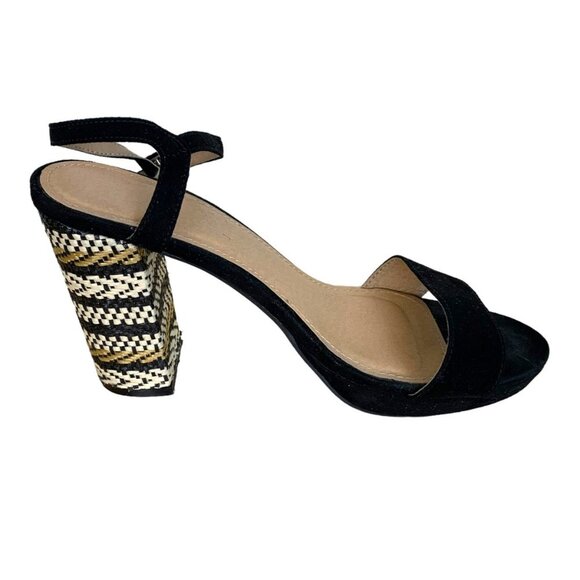 EUC Straw 4" Heel Platform Sandal with Black Suede Ankle and Toe Strap S… - Picture 5 of 11